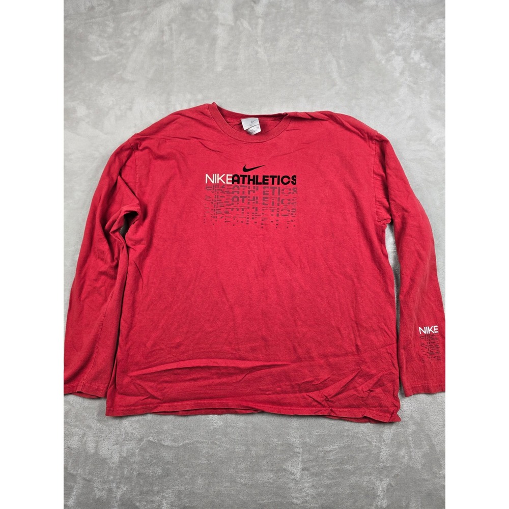 Vintage Nike Long Sleeve T-Shirt Men XXL Red Graphic Swoosh Distressed Y2K *Read